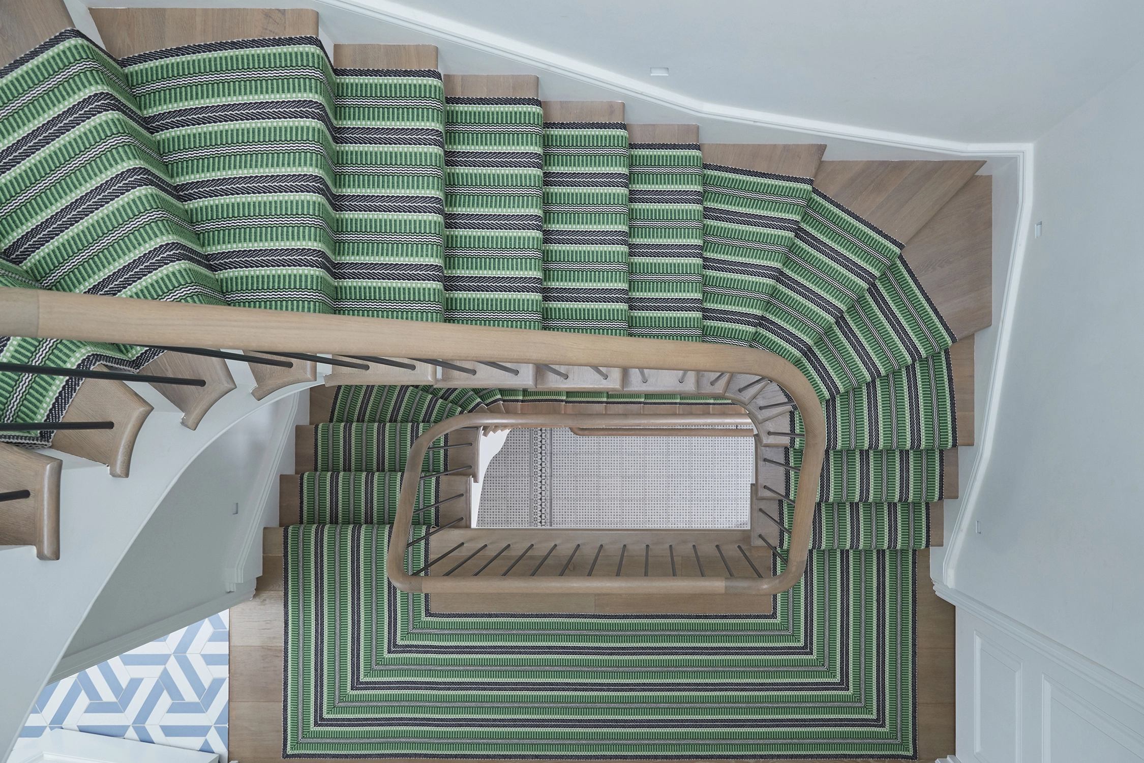 Roger Oates green staircase runaway carpet